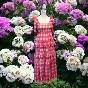 Barbie Sundress Pink White Gingham/Plaid Maxi